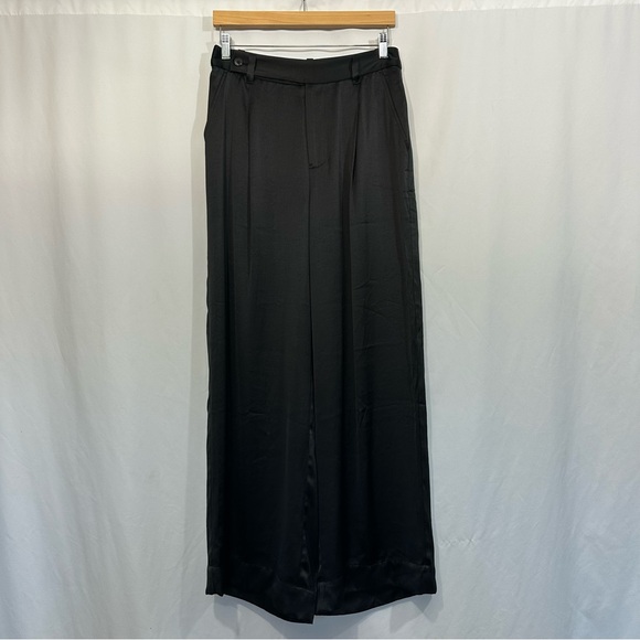 NWT Madewell The Harlow Wide Leg High Rise Satin Pants in Black - Picture 5 of 15